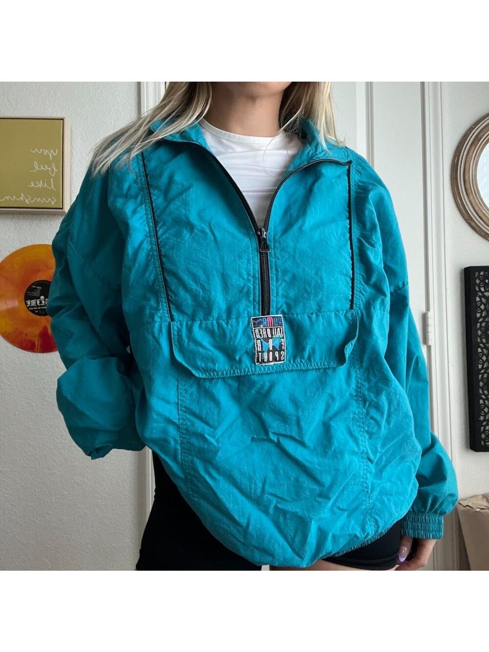 Vintage 90s Y2K Puma Teal Blue 1/2 Zip Windbreaker Jacket Sz L